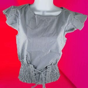 Womens 3 Hearts Top Blouse Blue White Stripes Stretch Mid Cotton Blend M New